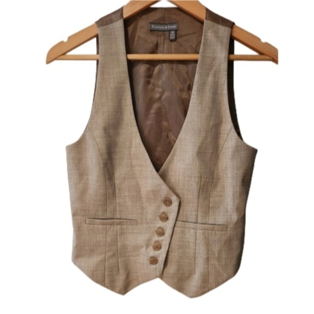 Tristan And Iseut Wool Blend‎ Tan Suit Vest Tailored Elegance
